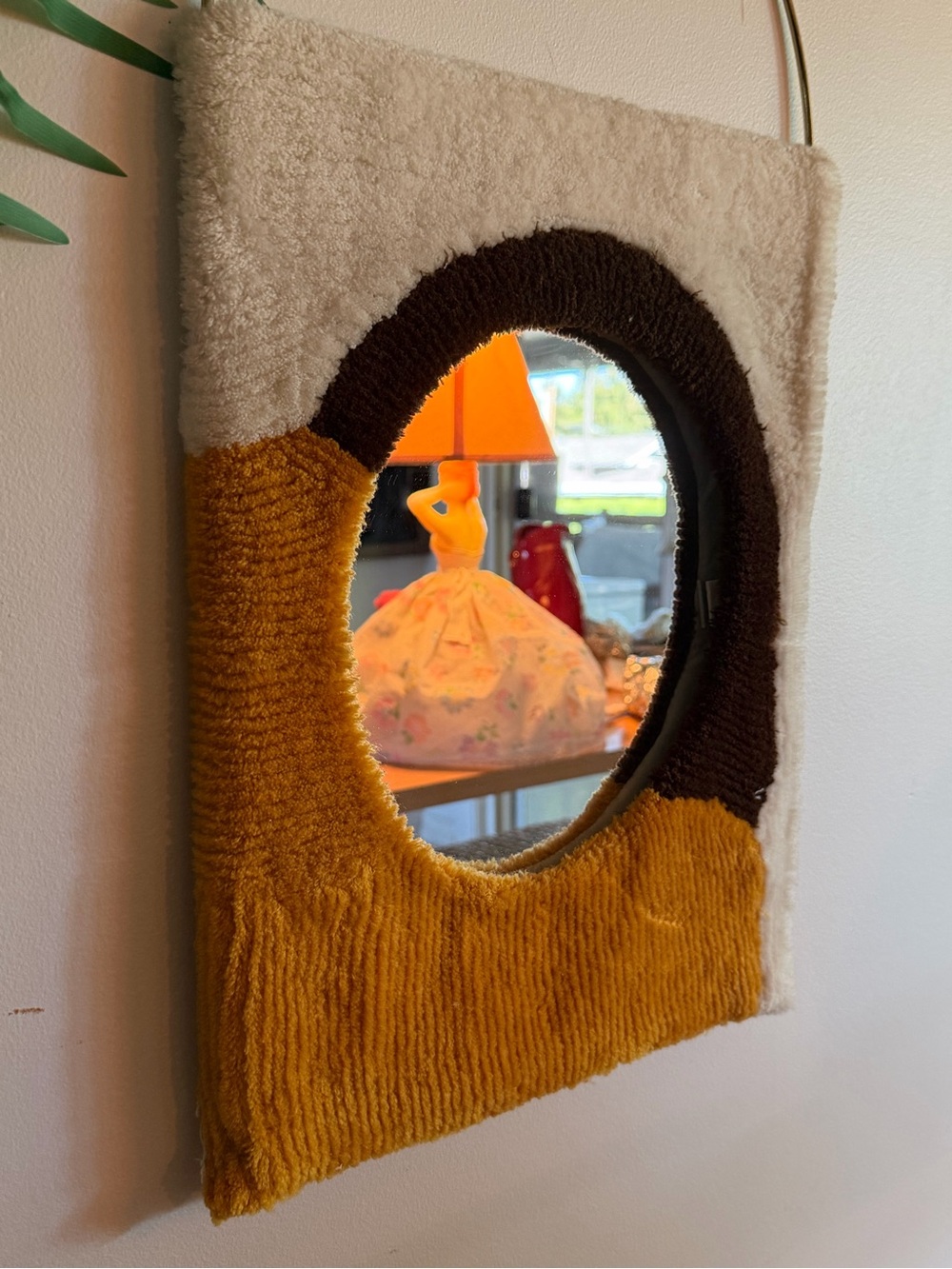 Retro Mustard and Brown Fabric Wall Mirror - Unbranded